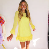 YELLOW SHEER RUFFLE MINI DRESS