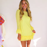YELLOW SHEER RUFFLE MINI DRESS