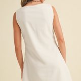 WHITE LINEN SQUARE NECK MINI DRESS
