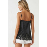Square Neck Lace Trim Satin Cami: Black / L