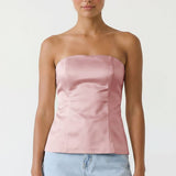 Tailored Long Satin Tube Top: Light Tan / S-M-L(3-2-1)